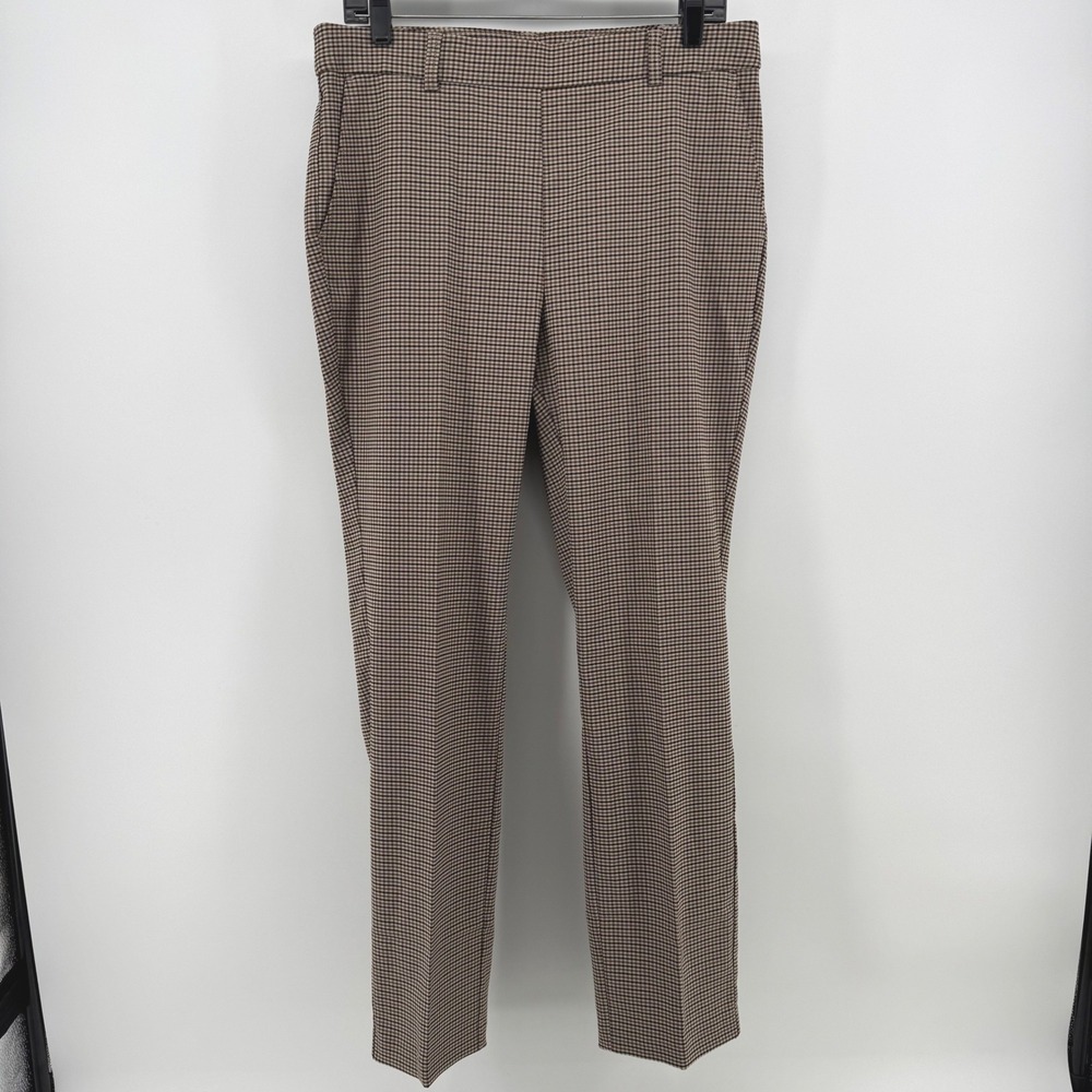 New Rafaella Womens 12 Brown Tan Black Stretch Pull On Ankle Pants Houndstooth - Picture 2 of 7